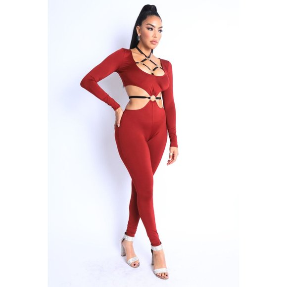 Boutique Pants - Women's Sexy Strapped With O-Ring Point Jumpsuit Party Clubwear Festival Rave